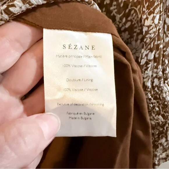 Sezane Olivia Long Sleeve Mini Dress in Flora Moka Brown Size 42 US 10 - Picture 6 of 12